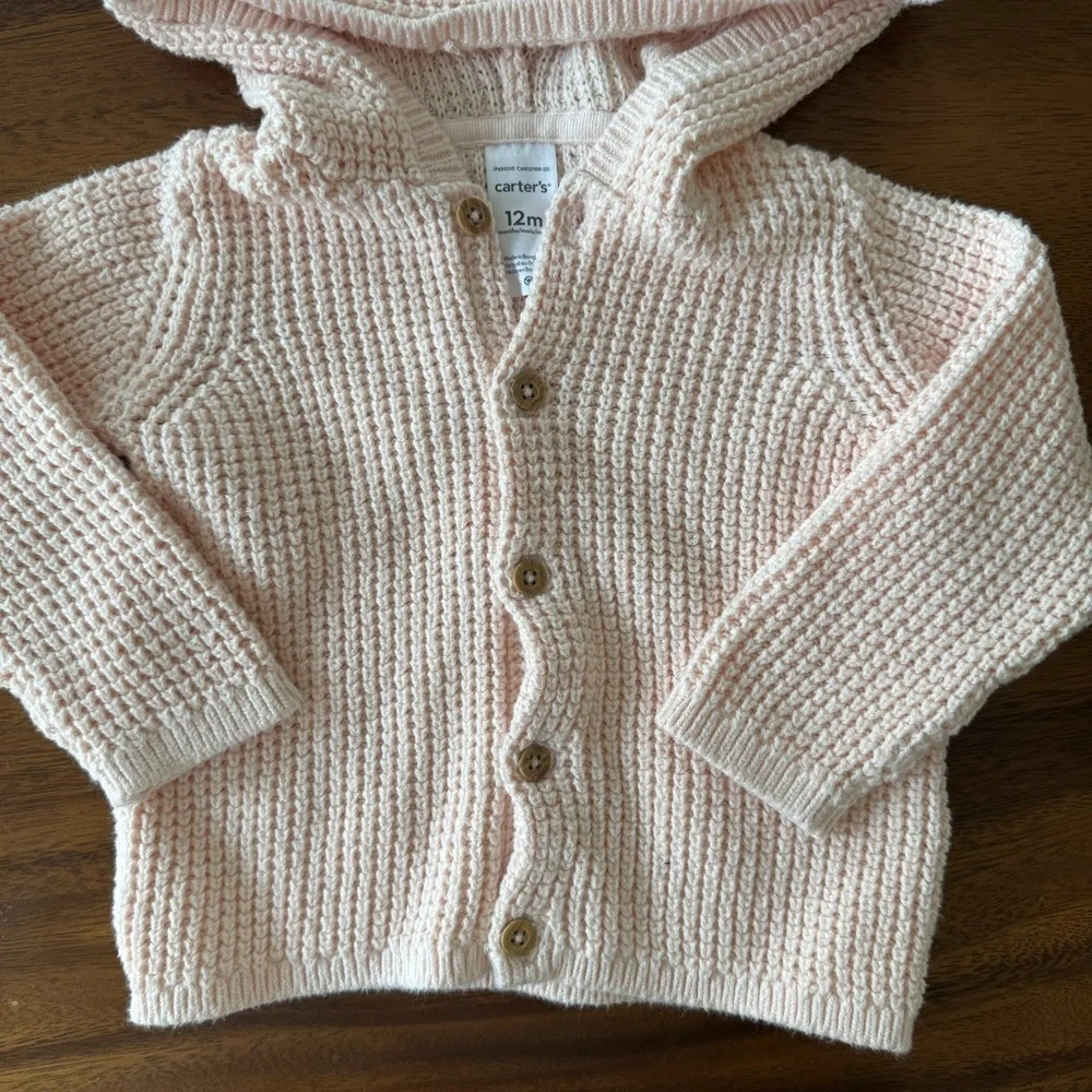 Carter’s Pink Peach Hooded Baby Knitted Cardigan 12M